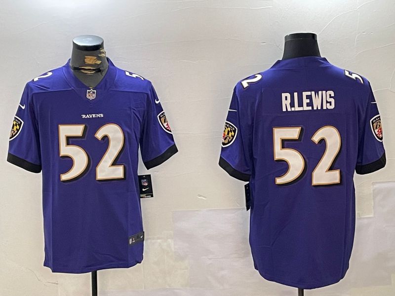 Men Baltimore Ravens #52 R.Lewis Purple Second generation 2024 Nike Limited NFL Jersey style 1->women nfl jersey->Women Jersey